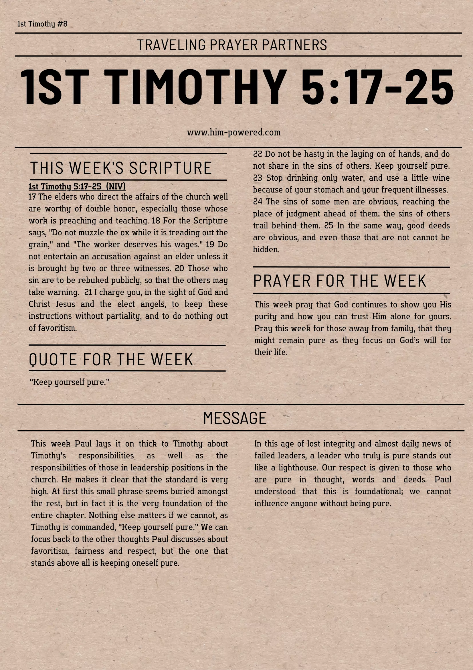 Read more about the article 1st Timothy 5:17-25