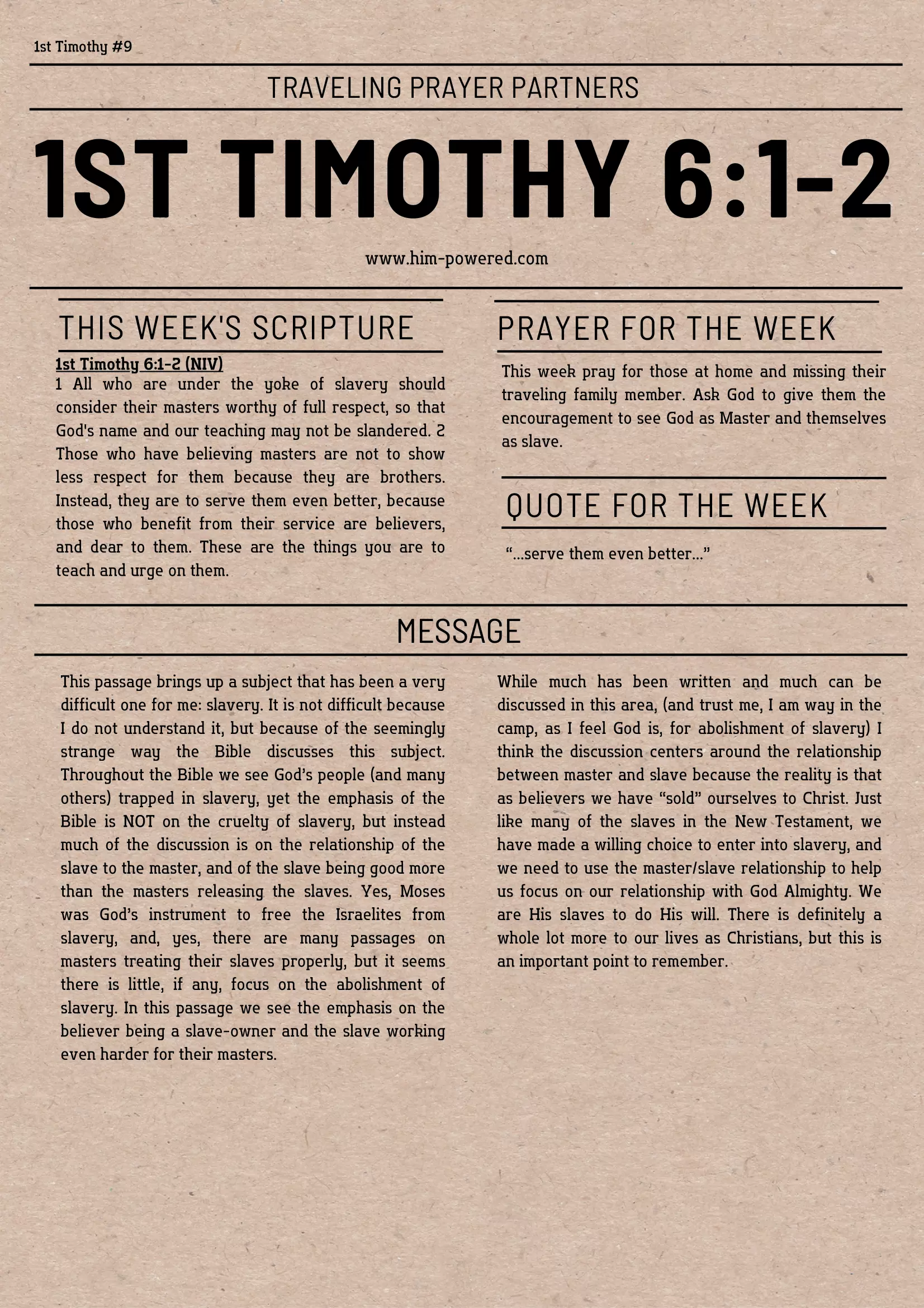 Read more about the article 1st Timothy 6:1-2