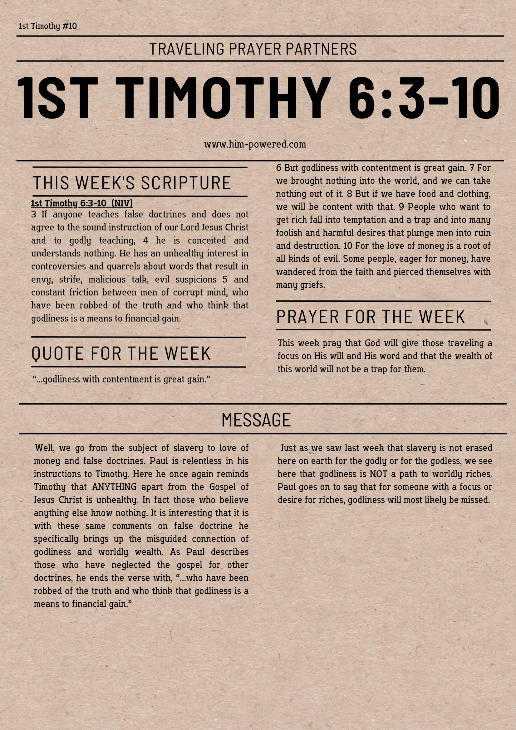 Read more about the article 1st Timothy 6:3-10