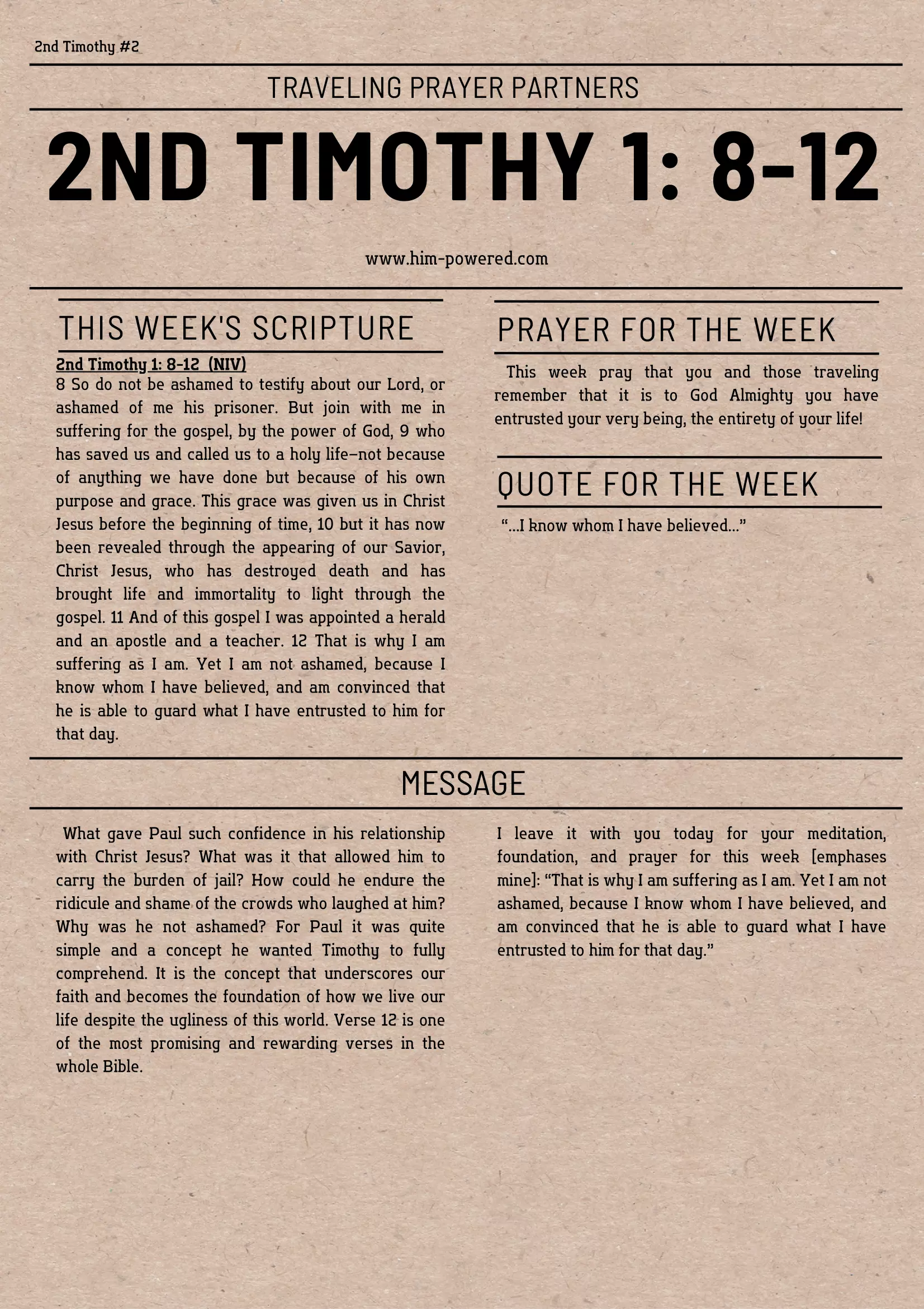 Read more about the article 2nd Timothy 1: 8-12